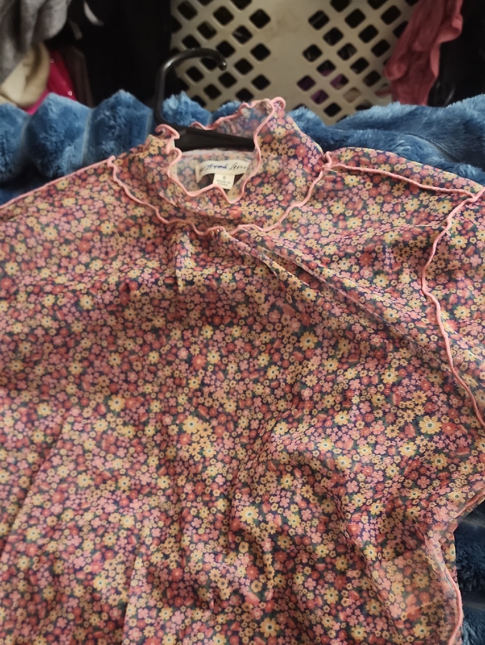 For Love And Lemons Pink Floral Ruffle Tie Crop Top